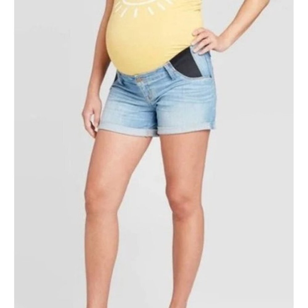 Isabel Maternity by Ingrid & Isabel Side Panel Midi‎ Denim Short Blue Size 4 NWT